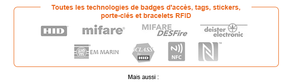 Toutes les technologies de badges d'accès, tags, stickers, porte-clés et bracelets RFID