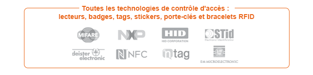 All access control technologies: readers, badges, tags, stickers, key rings and RFID wristbands