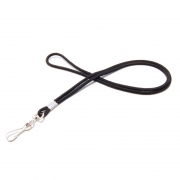Neck lanyard with black tube and metal carabiner clip